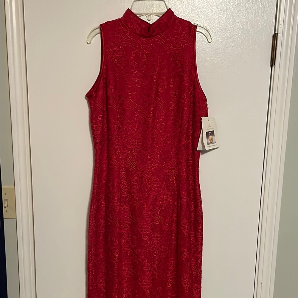Jessica McClintock Red Sleeveless Maxi Dress with Mock Neck